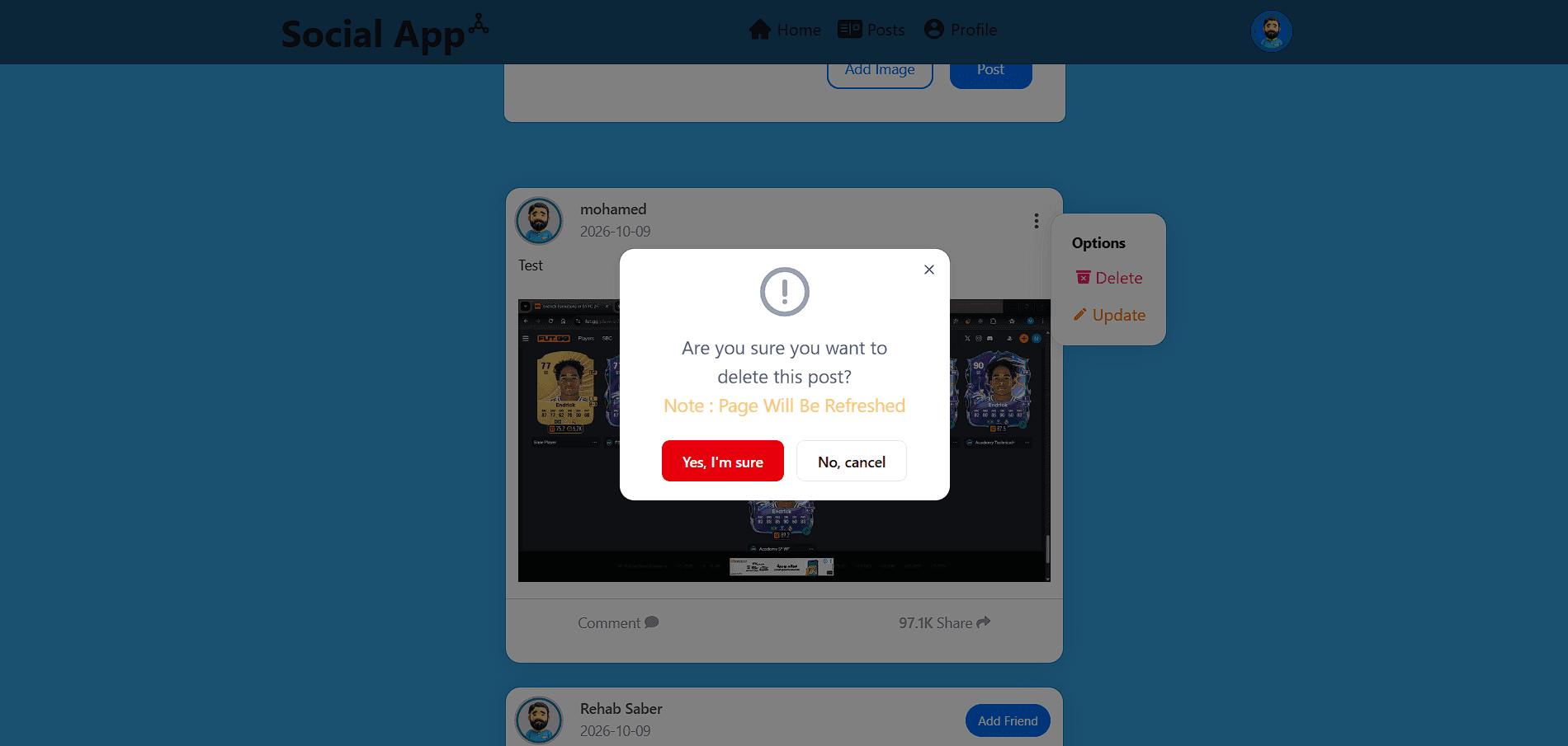 Deleting Post Screenshot